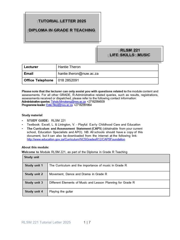 Rlsm 221 Tutorial Letter 2025 | PDF | Curriculum