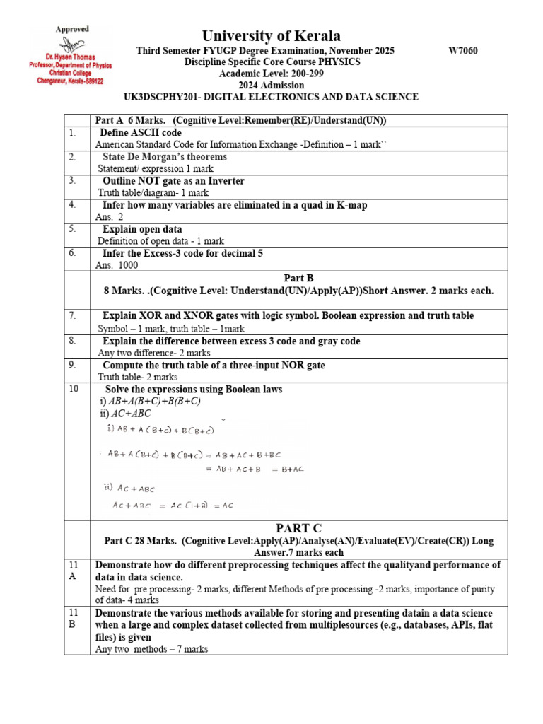 Digital Electronics Answer Scheme | PDF | Logic Gate | Boolean Algebra