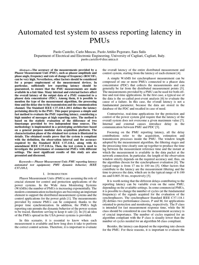 PMU Reporting Latency Assessment System | PDF | Electrical Engineering