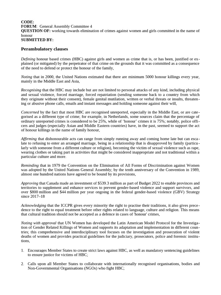 Resolution Draft 2 | PDF | Violence Against Women | Violence