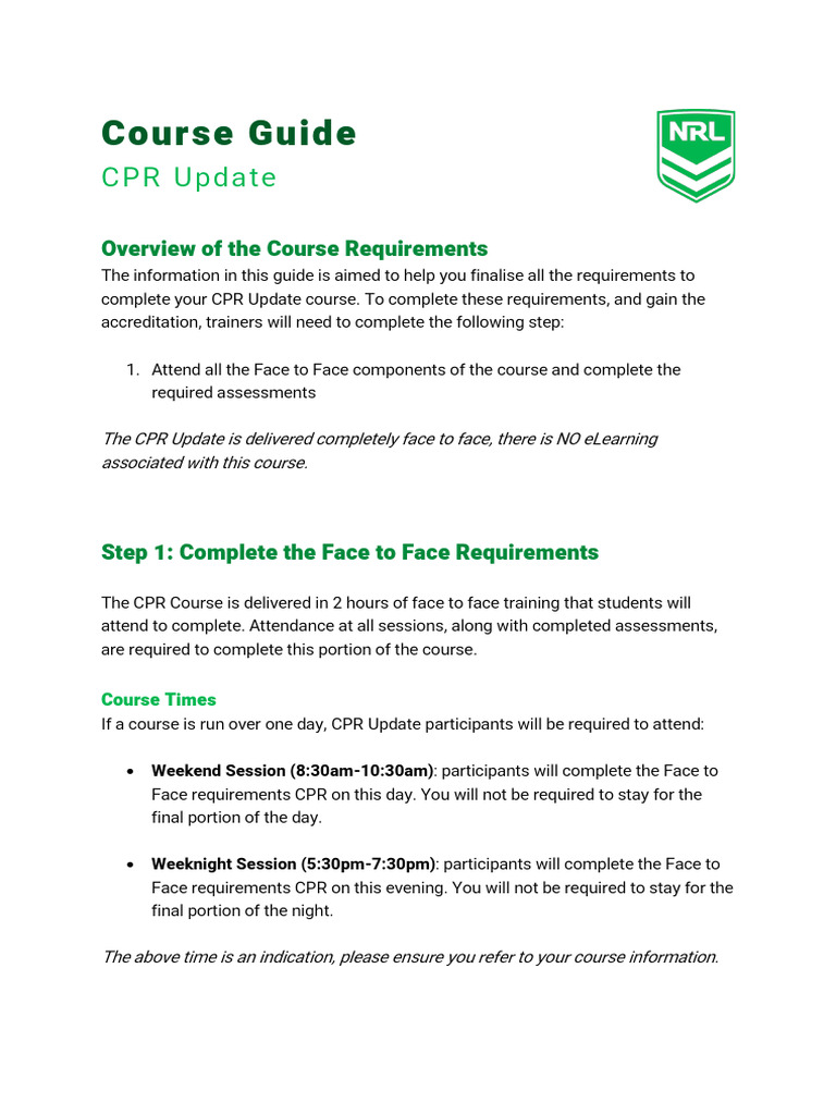 CPR Update Course Requirements Guide | PDF
