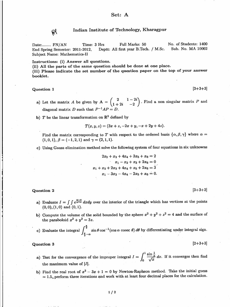 Mathematics-II setA | PDF | Numerical Analysis | Mathematical Objects