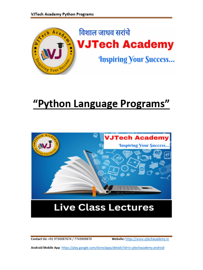 Python Language Programs by VJTech Academy | PDF