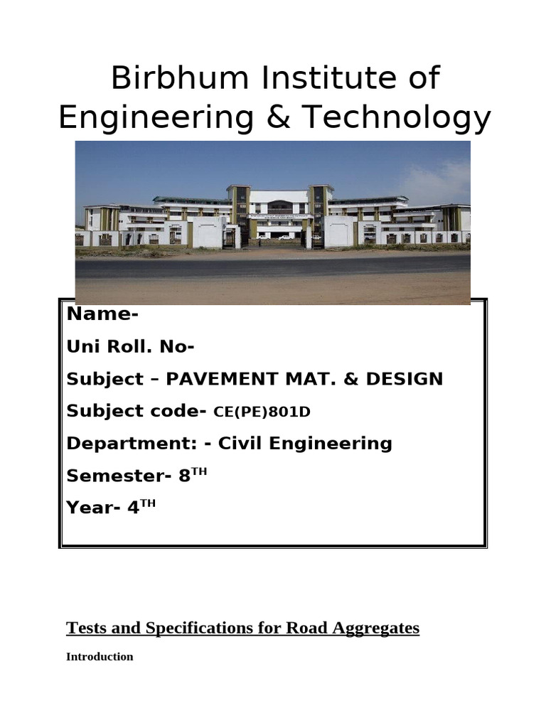 Road Aggregates: Tests & Specifications | PDF | Construction Aggregate ...