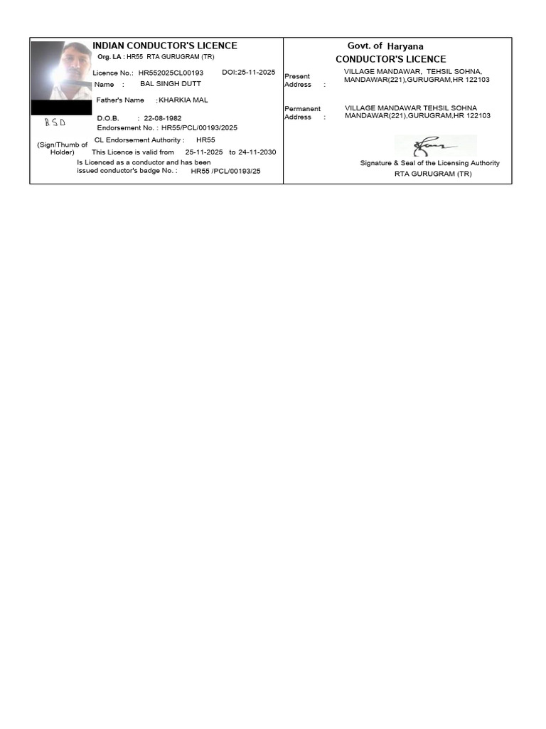 Indian Conductor's Licence Details | PDF