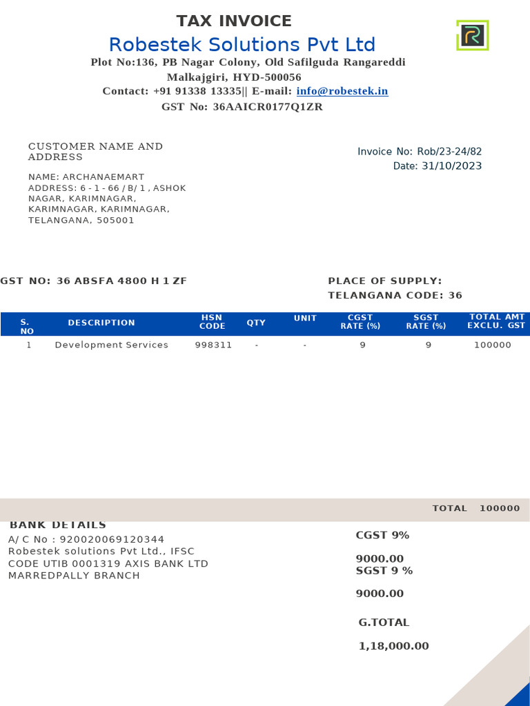 Tax Invoice for Development Services | PDF
