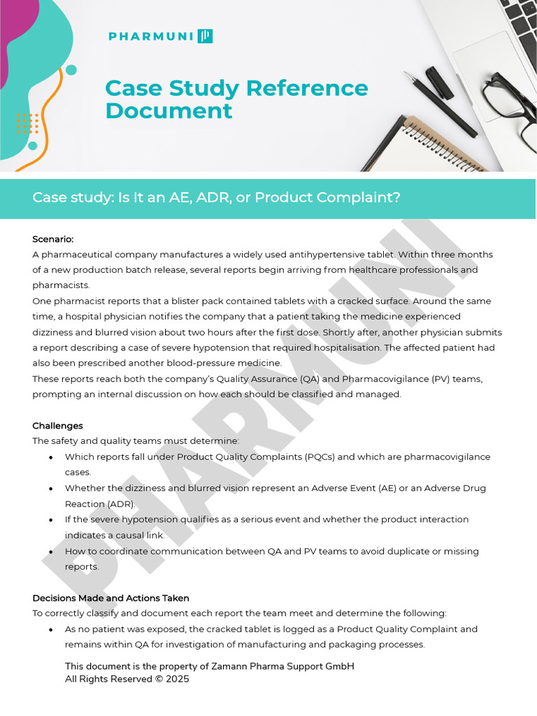 Case Study - Is It an AE, ADR, or Product Complaint | PDF ...