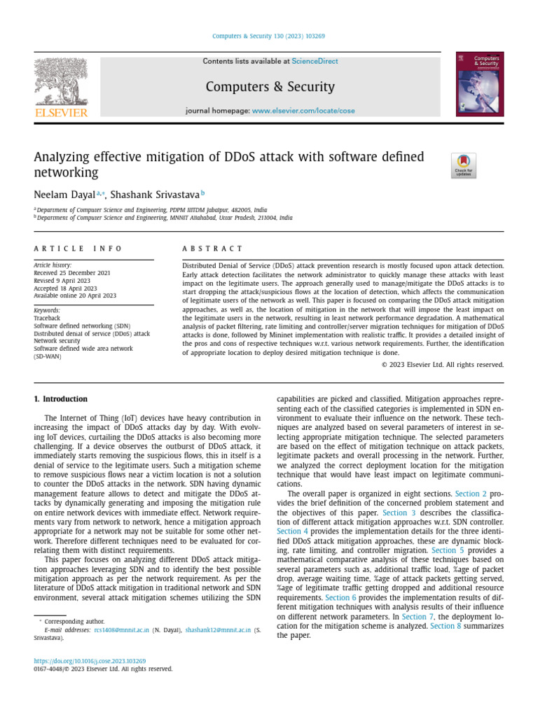 DDoS Mitigation in SDN Networks | PDF | Denial Of Service Attack ...
