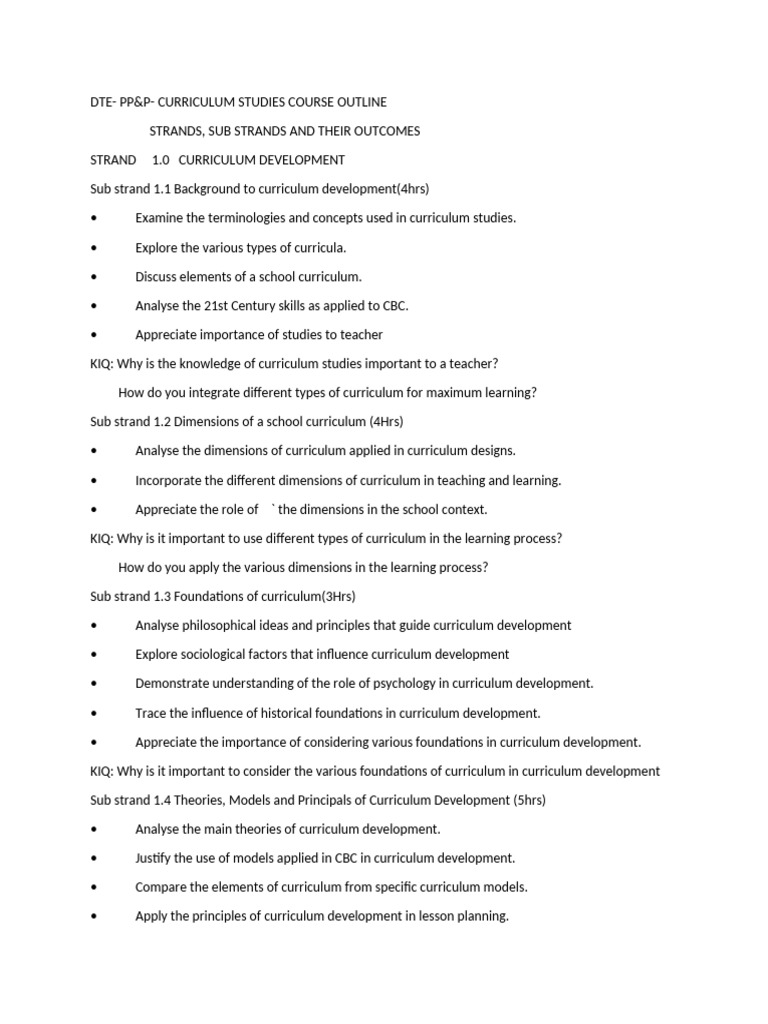 Curriculum Studies Course Outline | PDF | Curriculum | Learning