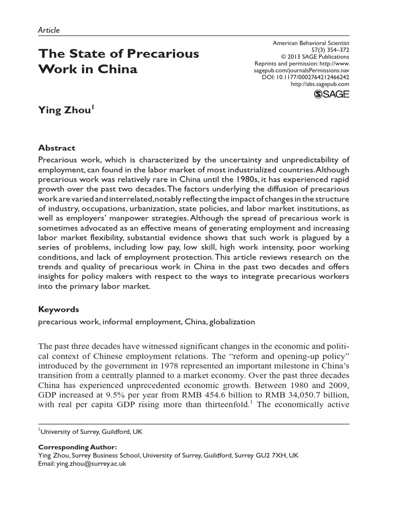 Precarious Work Trends in China | PDF | Cost Of Living | Employment