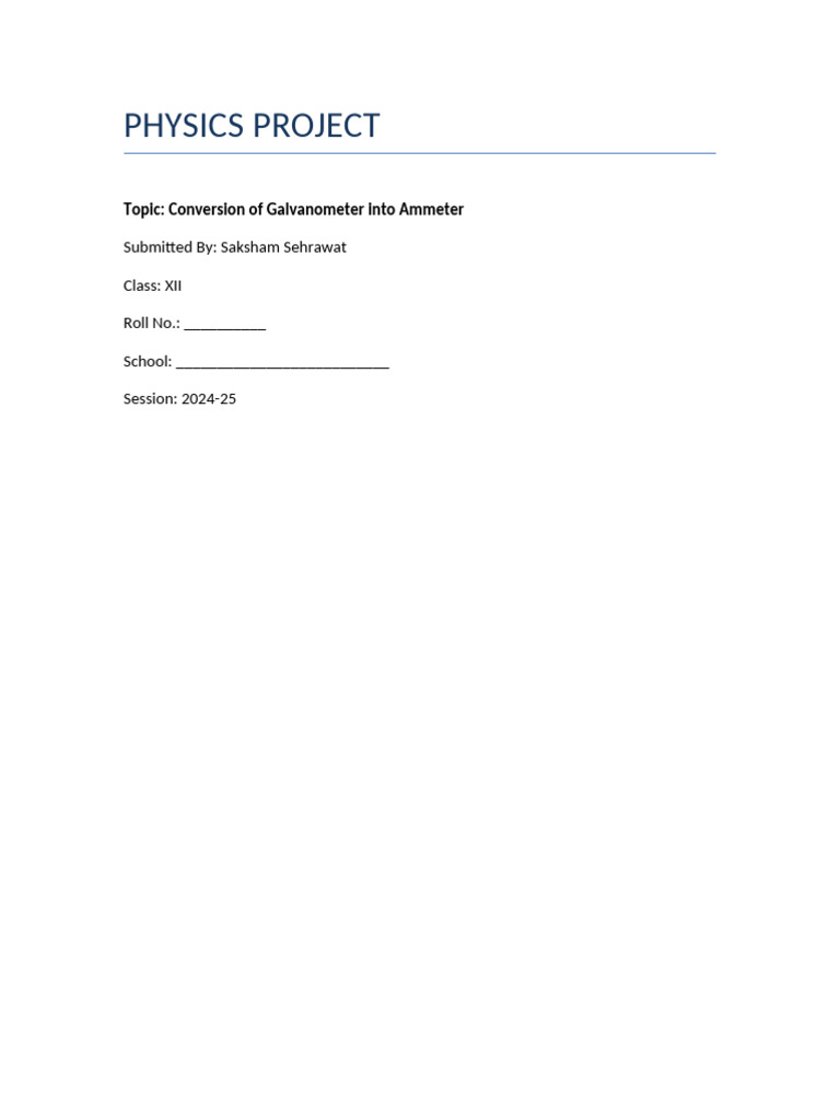 Conversion of Galvanometer Into Ammeter Project | PDF ...