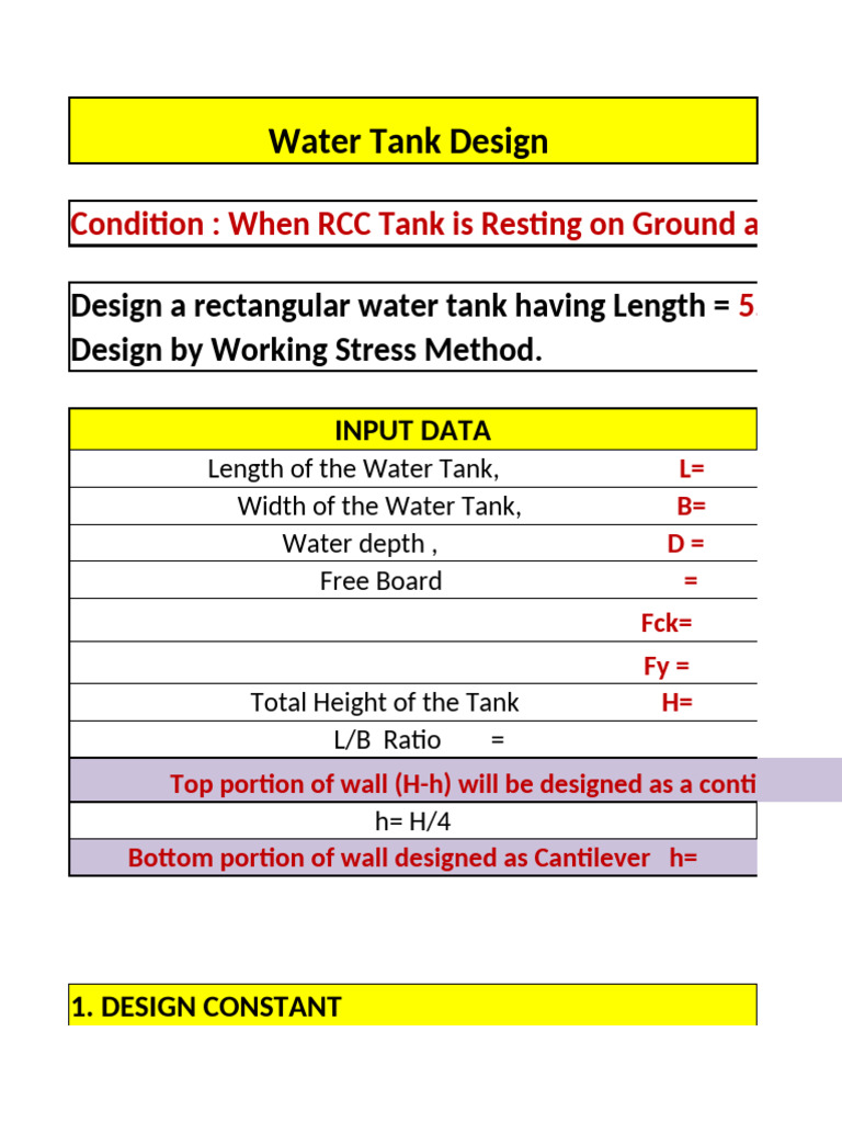 RCC Water Tank Design Specifications | PDF | Civil Engineering ...
