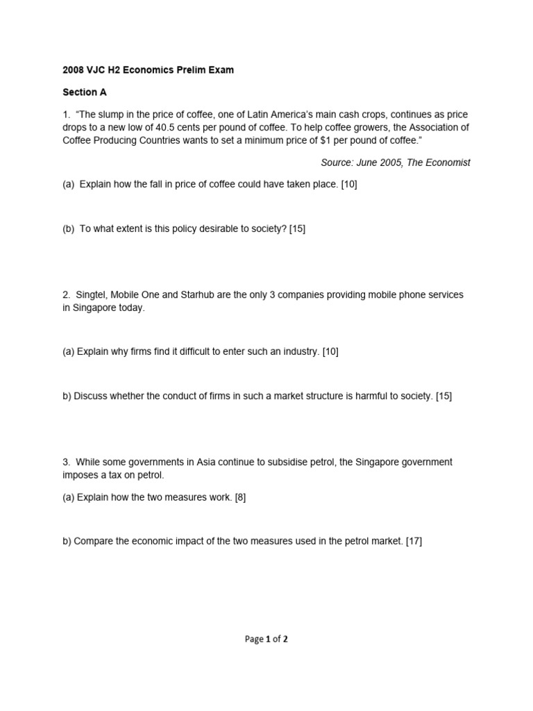 2008 VJC H2 Economics Exam Insights | PDF