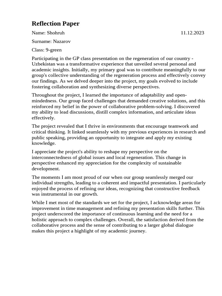 Reflection Paper | PDF