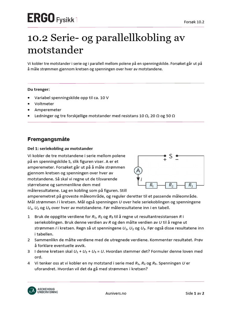 10.2 Serie - Og Parallellkobling Av Motstander | PDF