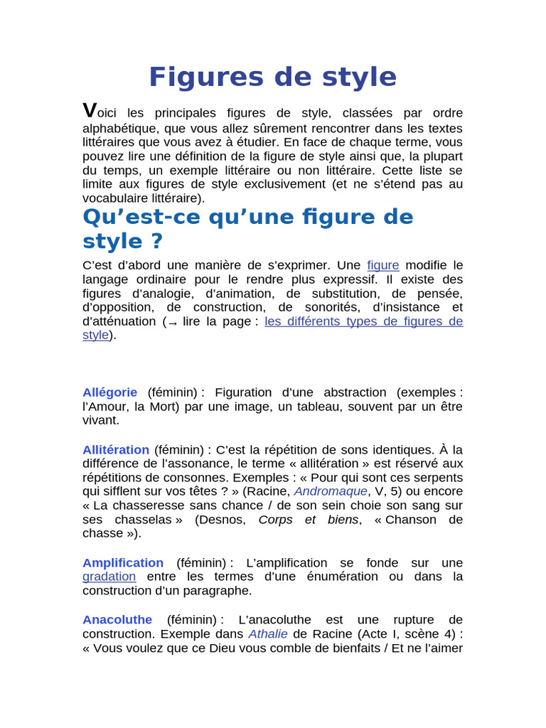 Figures de style : définitions et exemples | PDF | Genre grammatical ...