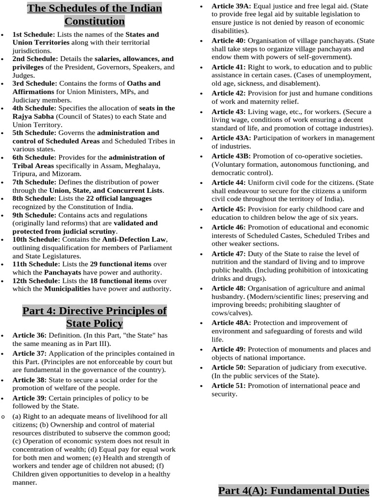 Overview of Indian Constitution Schedules | PDF | Royal Assent | Governance