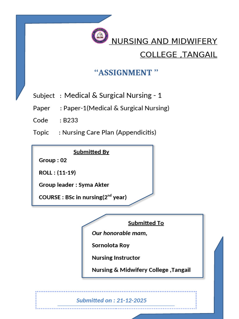Nursing Care Plan for Appendicitis | PDF
