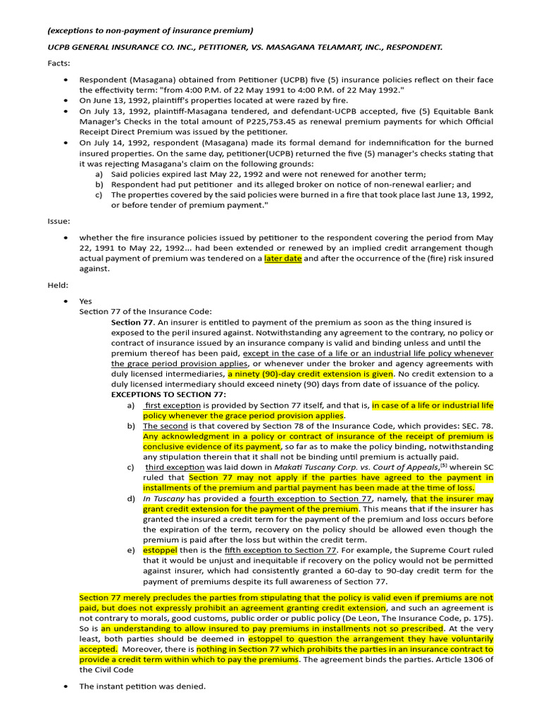 Exceptions to Insurance Premium Non-Payment | PDF | Insurance | Payments