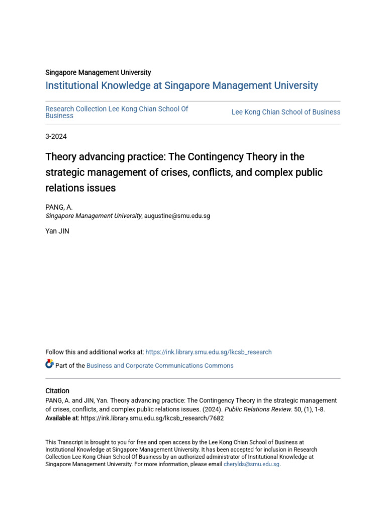 Contingency Theory in Crisis Management | PDF | Theory | Leadership