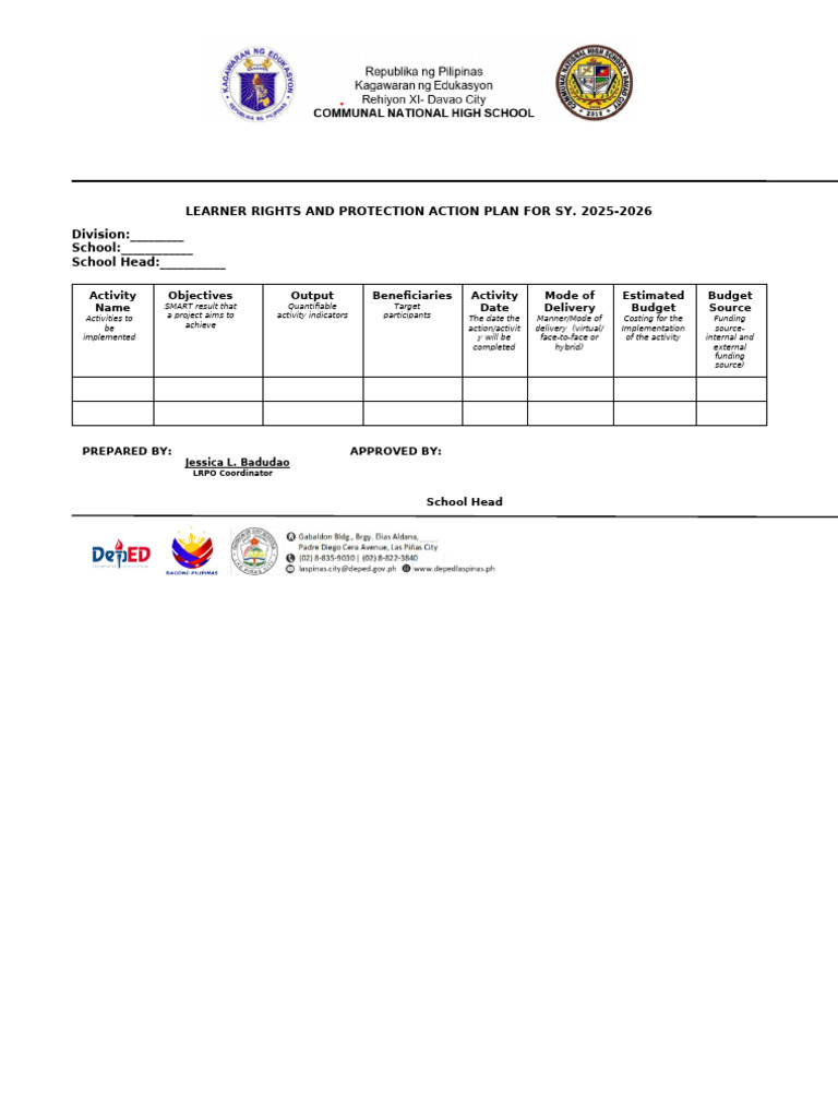 Learner Rights Action Plan 2025-2026 | PDF