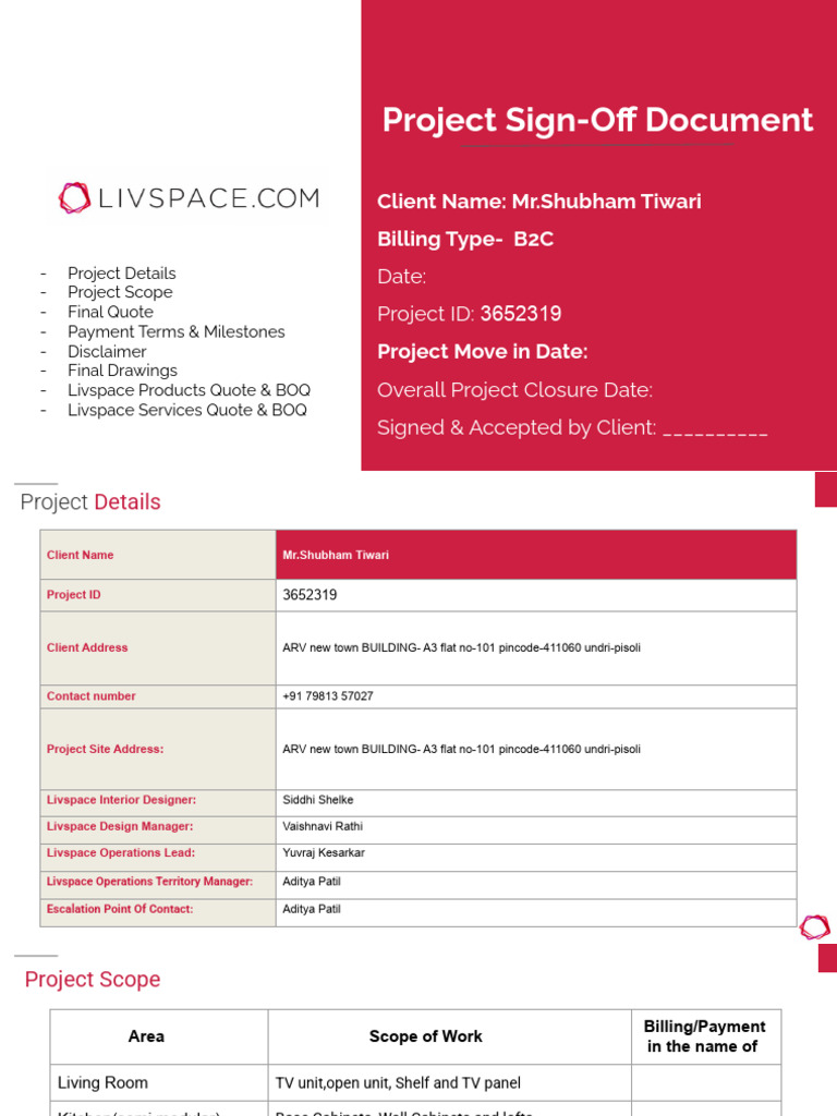 Livspace Project Sign-Off Document | PDF