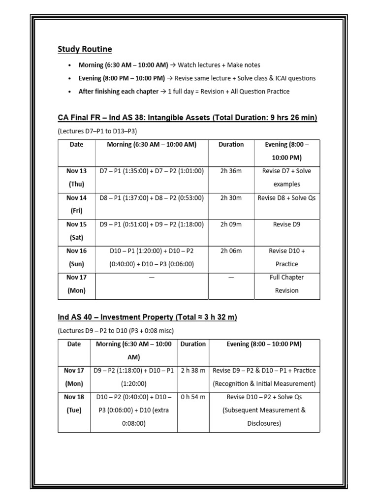 CA Final Study Routine for Ind AS | PDF | Business | Accounting