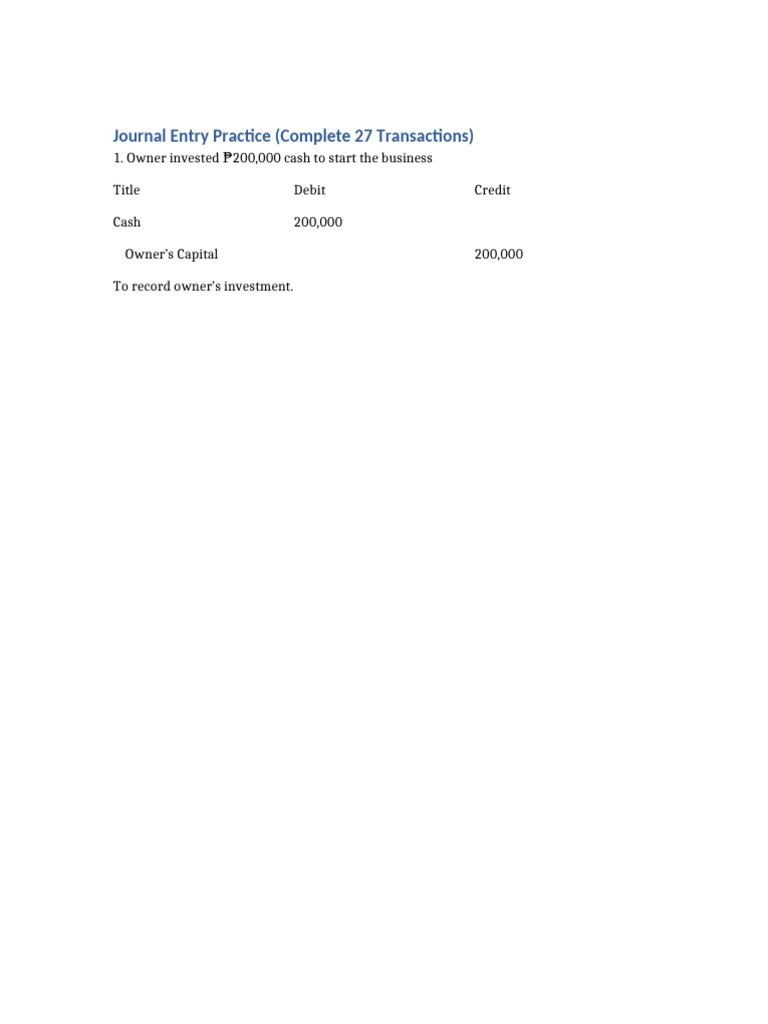 Journal Entry Practice COMPLETE 27 | PDF | Debits And Credits | Expense
