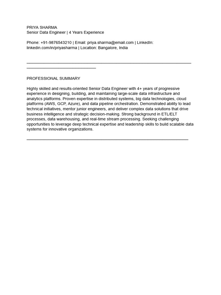 Senior Data Engineer Resume - Priya Sharma | PDF