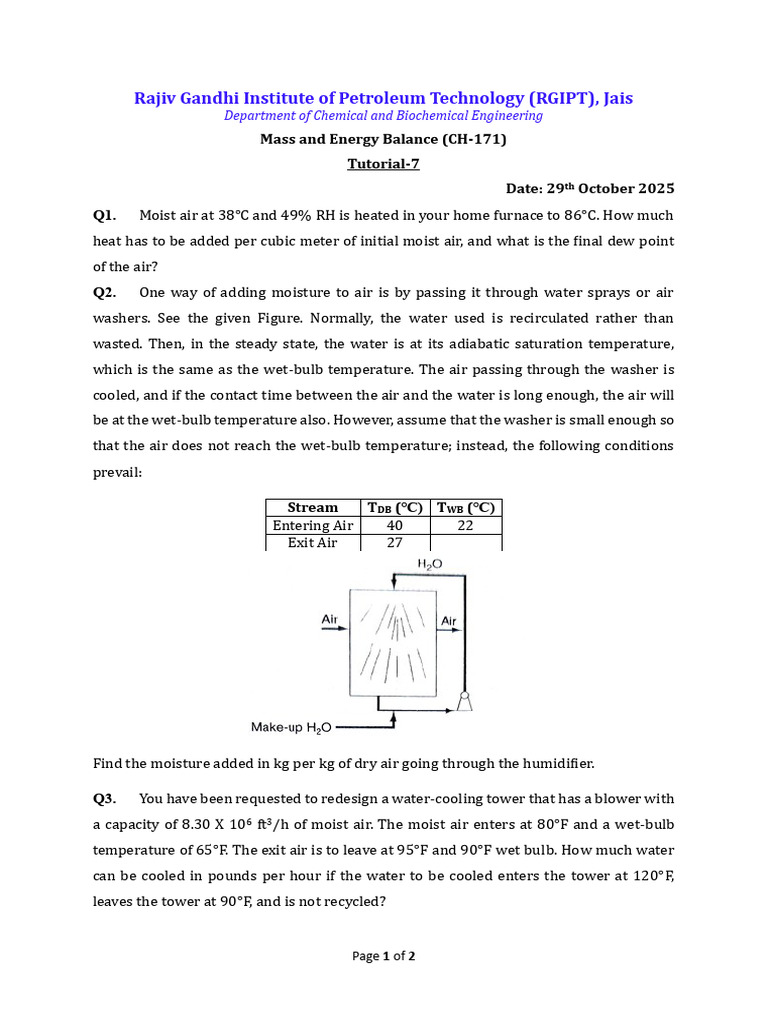 Moist Air Heating and Humidification Calculations | PDF