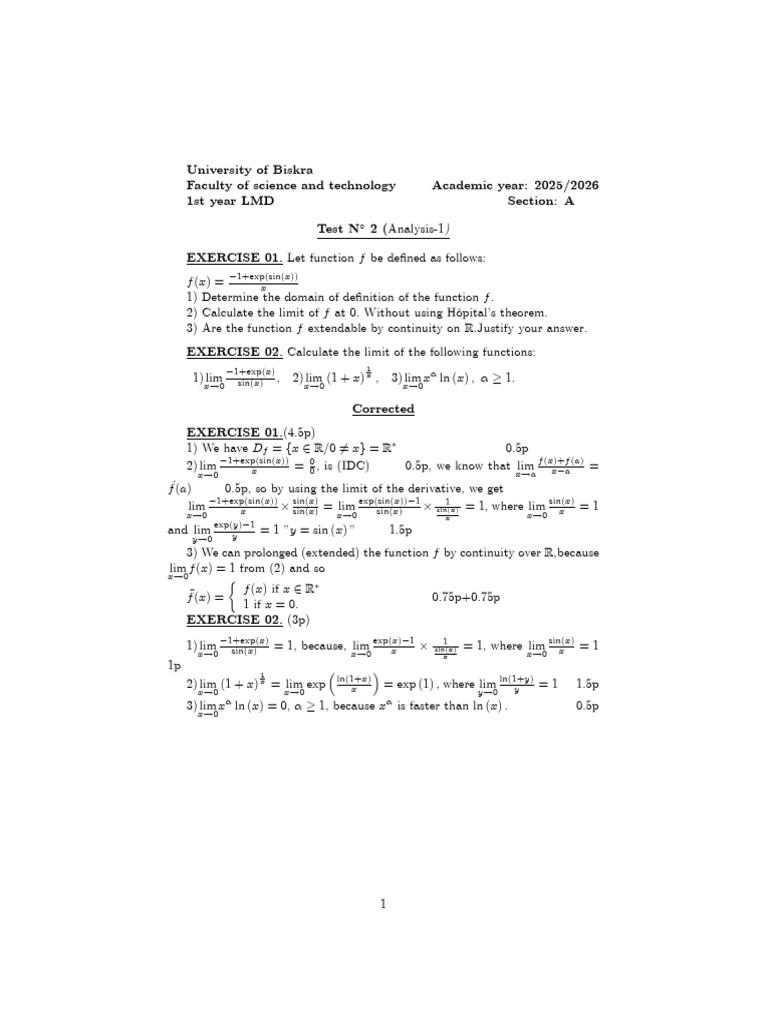 A-S Analysis Test 2-1 | PDF | Calculus | Real Analysis