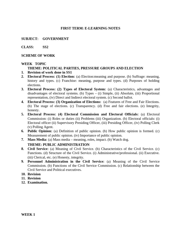SS2 Government E-Learning Notes | PDF | Voting | Elections
