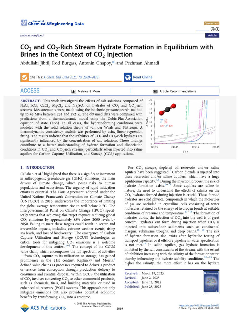 Co2 and Co2 Rich Stream Hydrate Formation in Equilibrium With Brines in ...