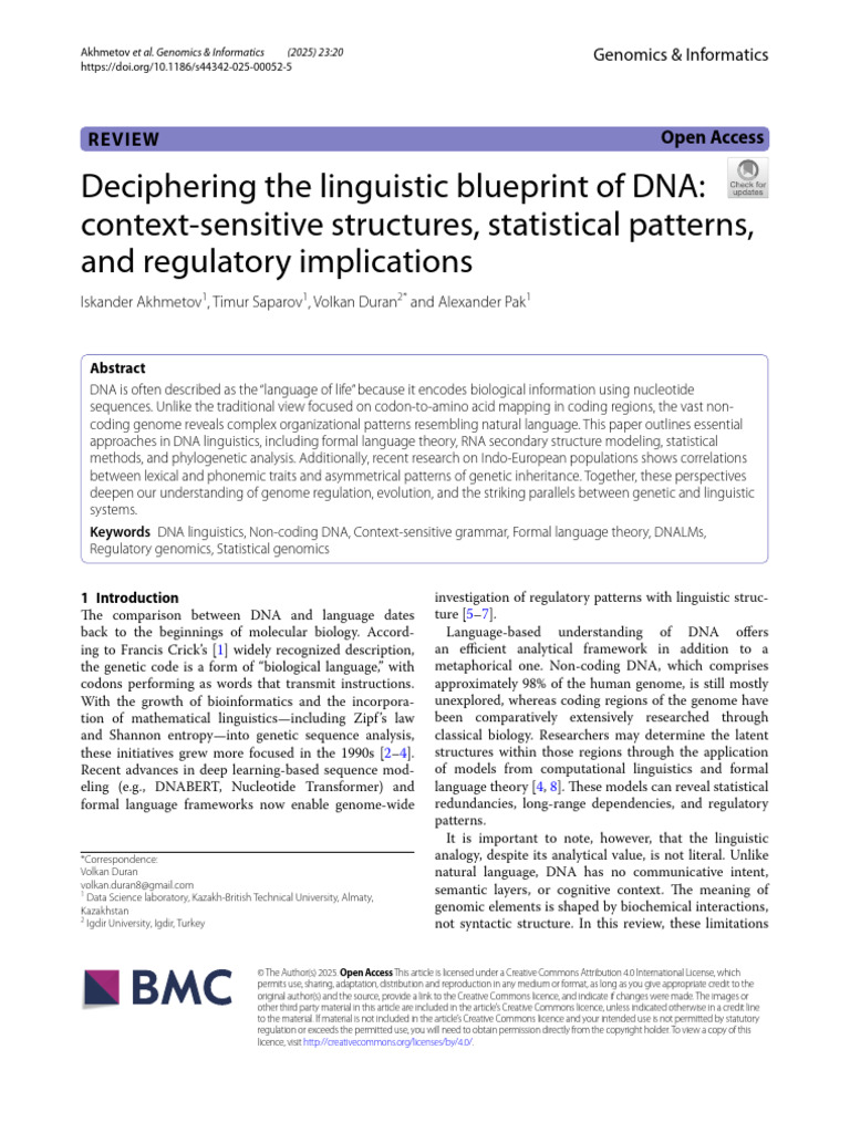 DNA Linguistics: Patterns and Implications | PDF | Genomics | Dna