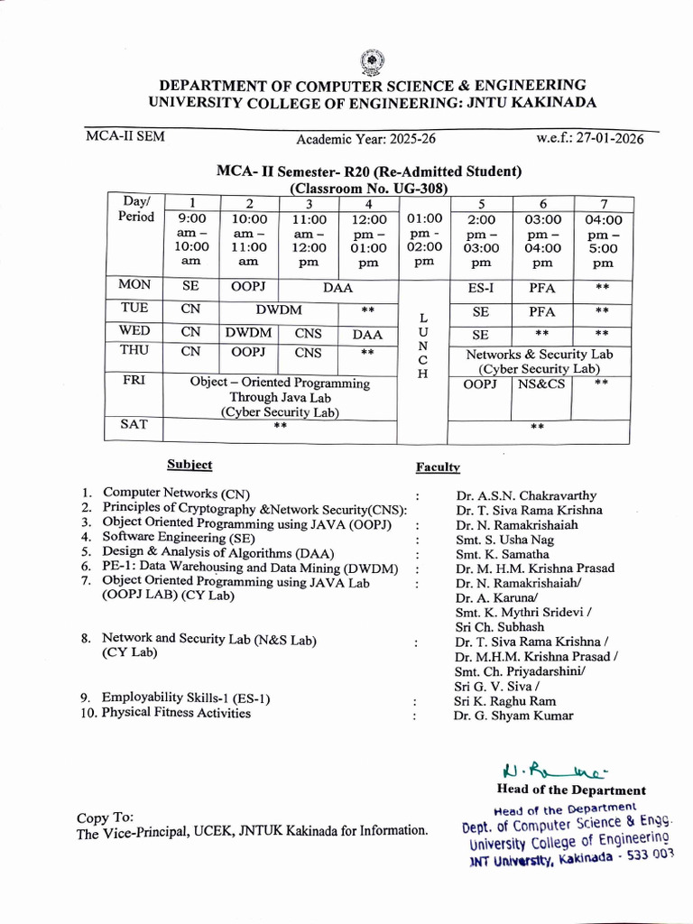 MCA II Semester Schedule 2025-26 | PDF