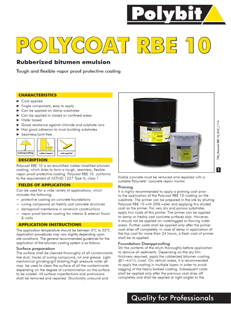 Rubberized Bitumen Emulsion Coating | PDF | Concrete | Shelf Life