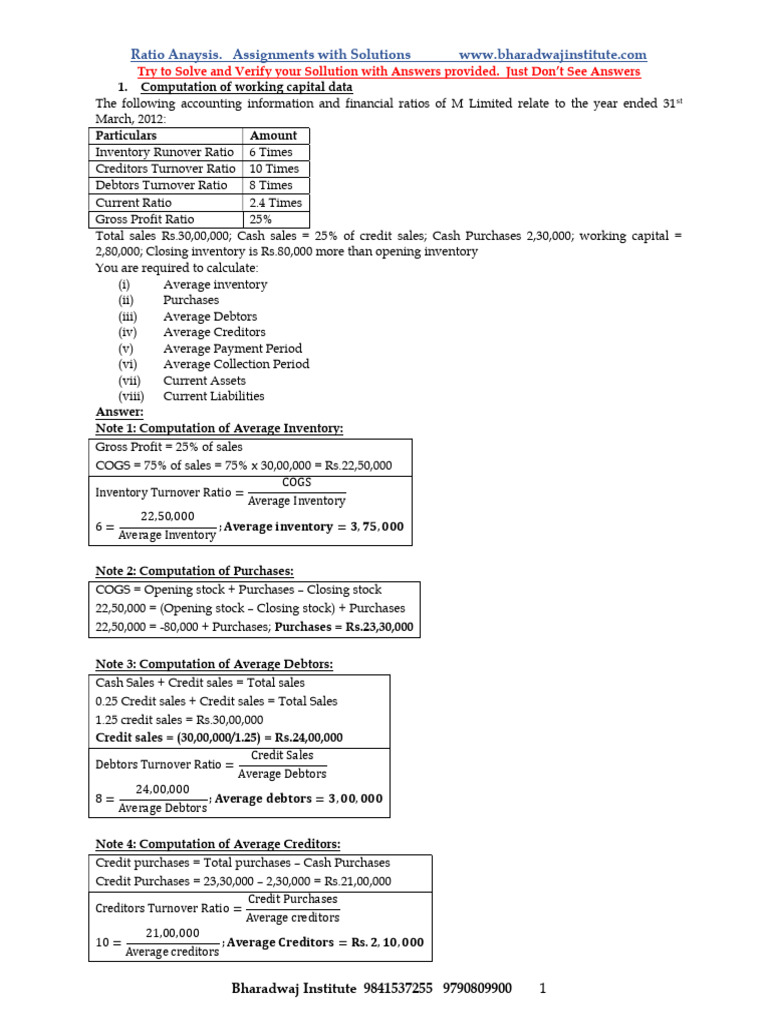 Ratio Analysis Assignments with Solutions | PDF | Balance Sheet ...