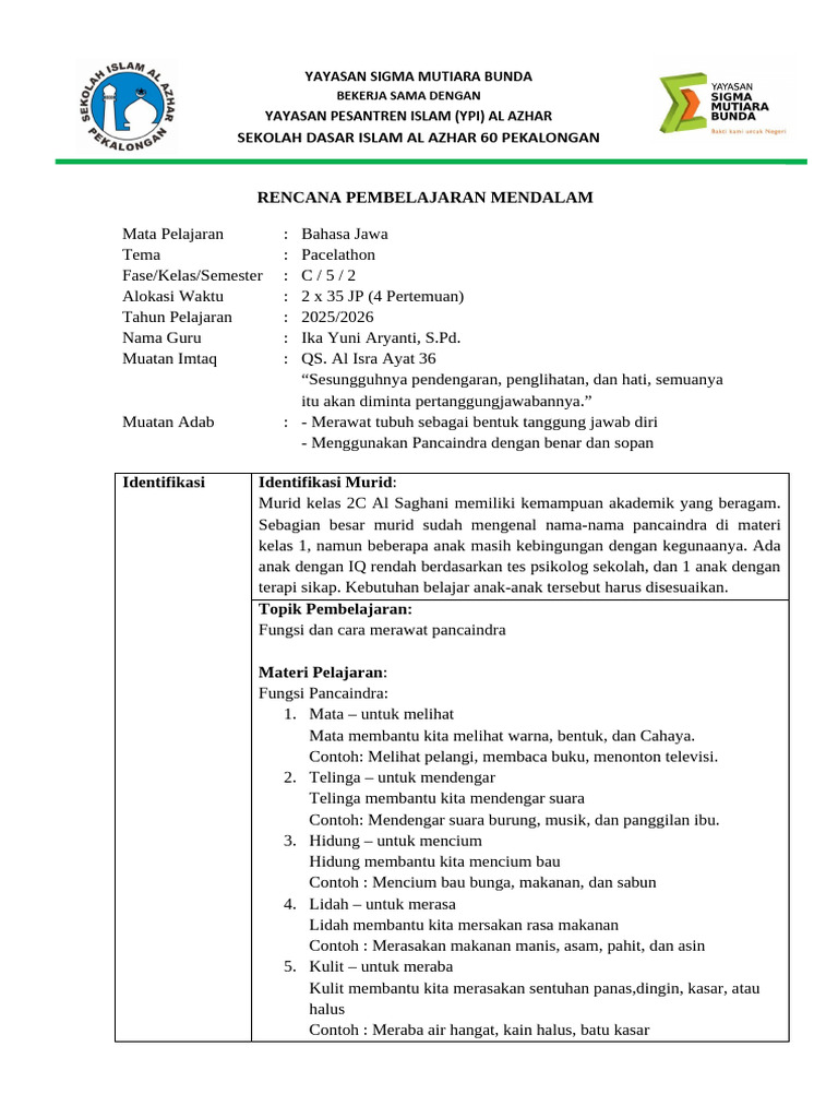 (Contoh) RPP Ipas Bab 1 SMT 1-Kelas 2 | PDF