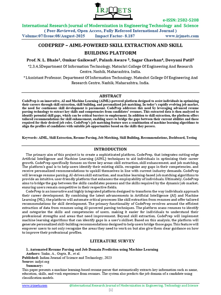 AIML Skill Extraction and Job Matching | PDF | Artificial Intelligence ...