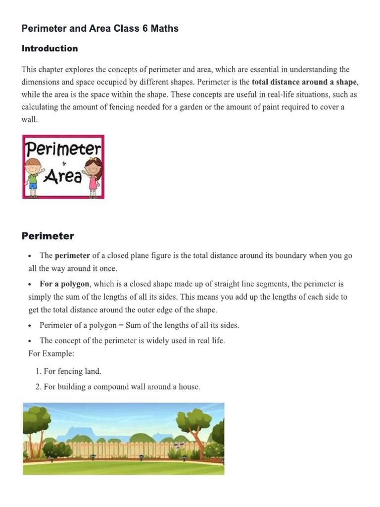 Perimeter and Area Class 6 Maths Notes 595474 | PDF