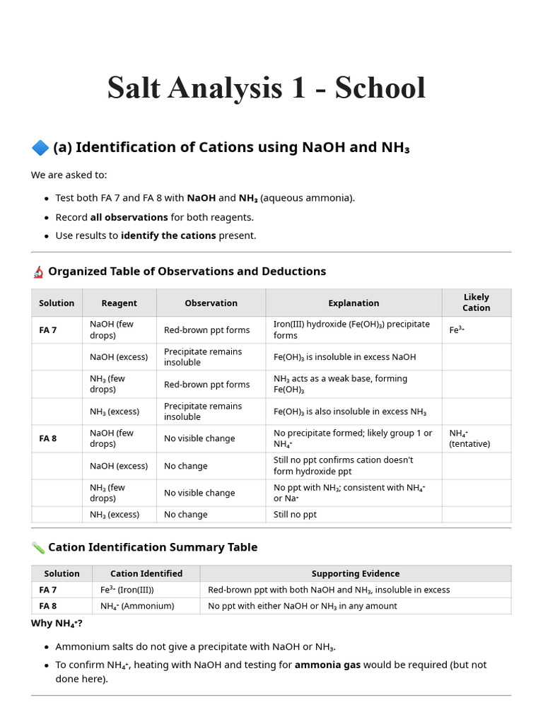 Cation and Anion Identification Guide | PDF | Precipitation (Chemistry ...