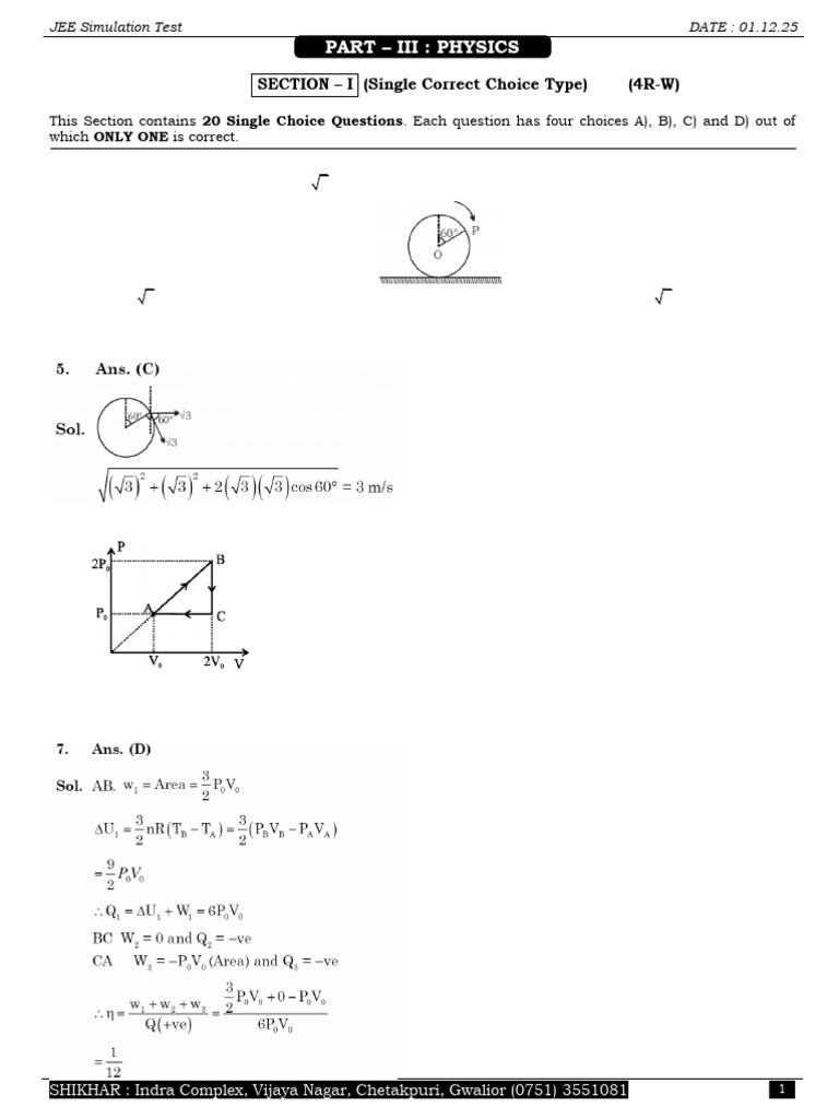 JEE Physics Simulation Test 2025 | PDF | Applied And Interdisciplinary ...