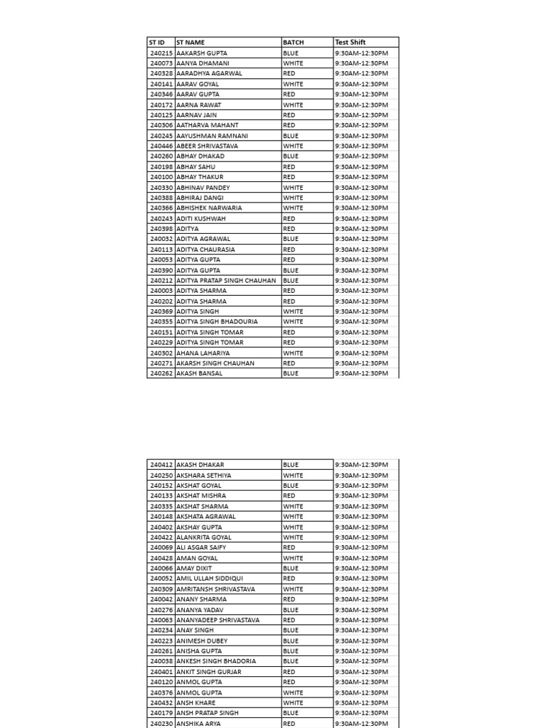 Student Test Shift Schedule | PDF