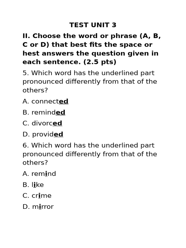 TEST UNIT 3 | PDF | Room