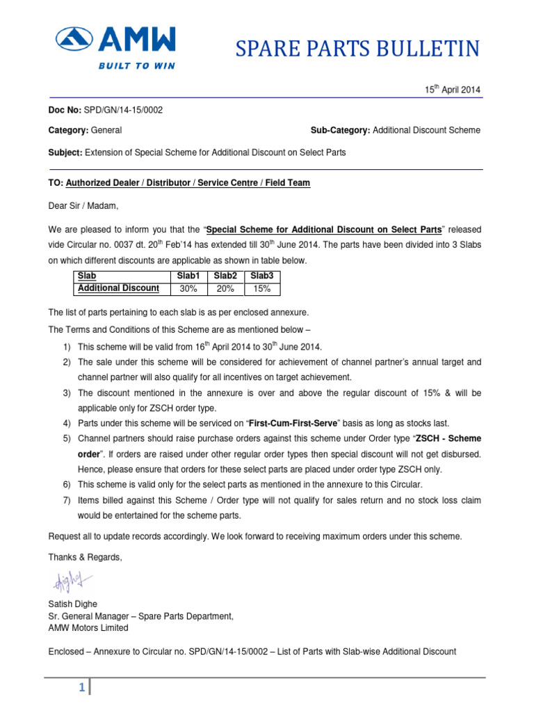 Extended Discount Scheme on Spare Parts | PDF | Axle | Motor Vehicle