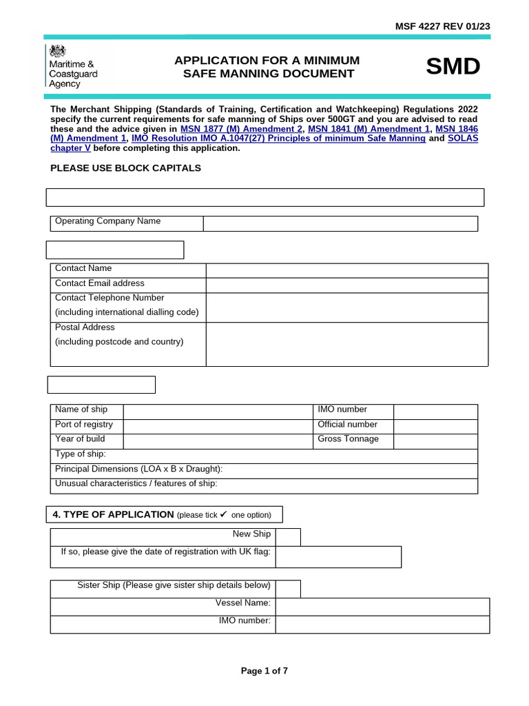 Minimum Safe Manning Application Form | PDF | Credit Card | Payments