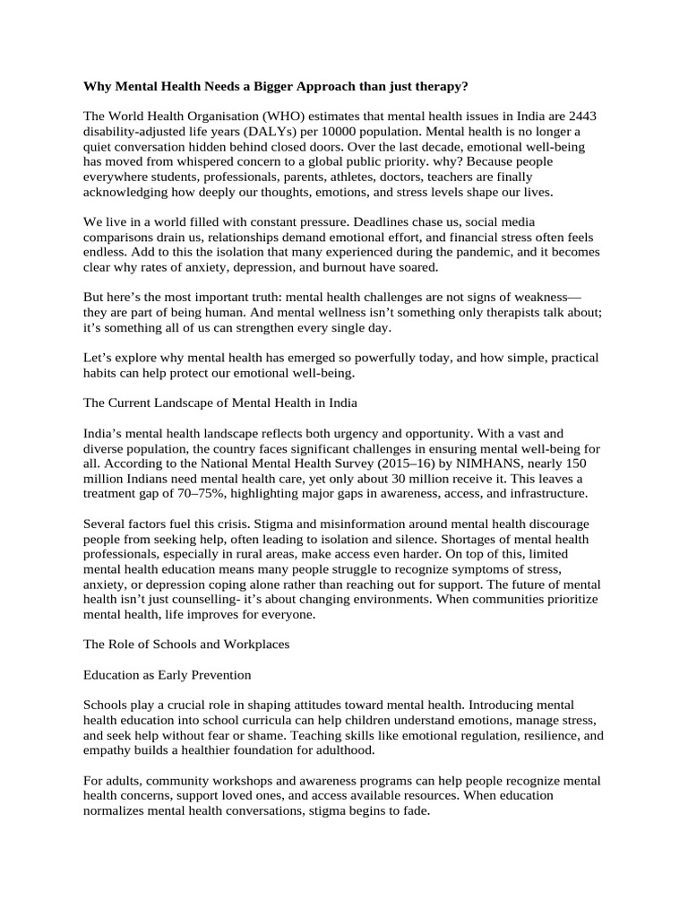 Enhancing Mental Health in India | PDF | Mental Health | Social Stigma