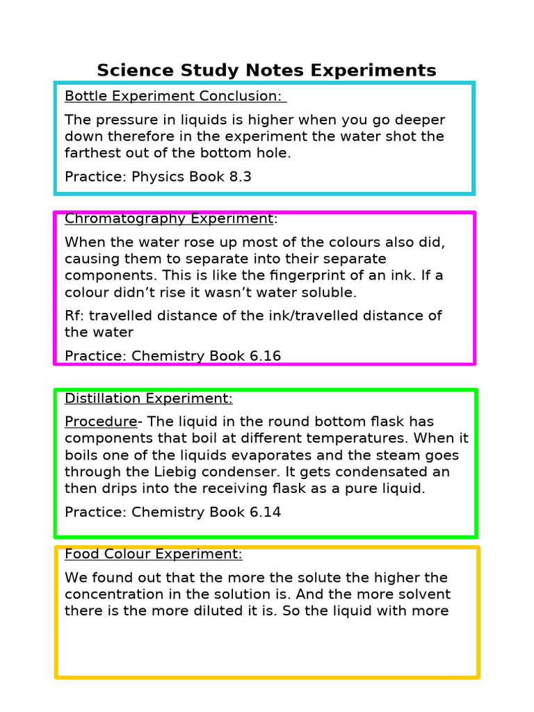 Science Experiment Study Notes | PDF