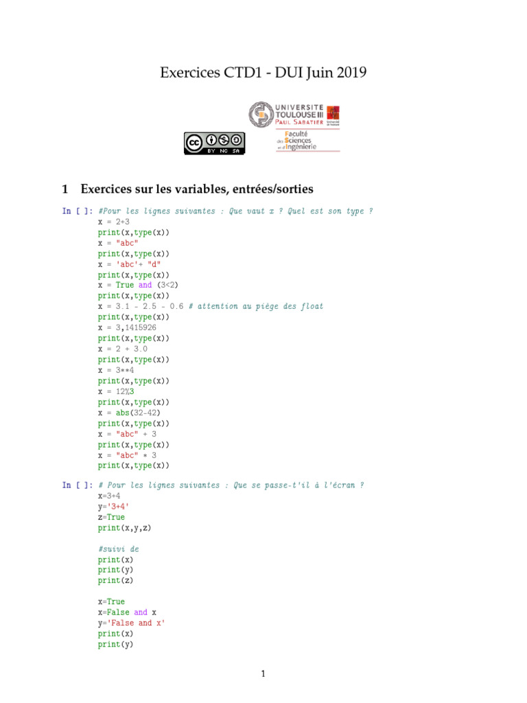 Exercices Python : Variables et Fonctions | PDF