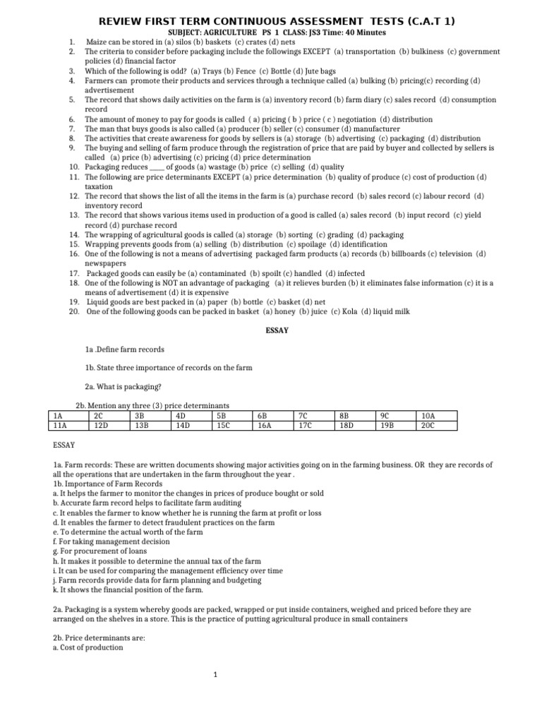Test Past Questions Js3 First Term | PDF | Crochet | Knitting